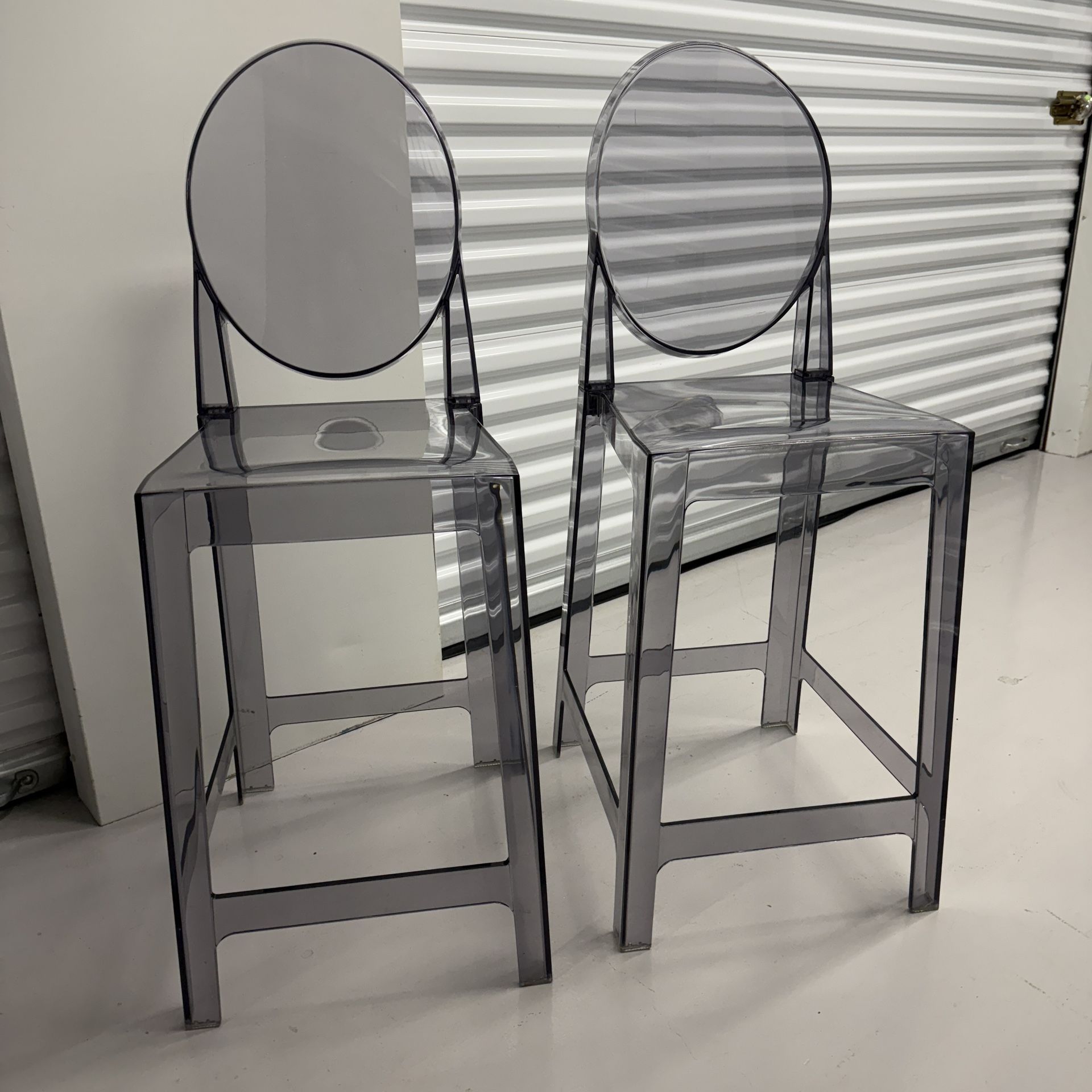 Set Of Two Acrylic Barstools – Clear Grey