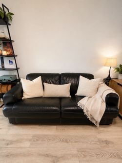 Black Leather Sofa with Contrast Stitching