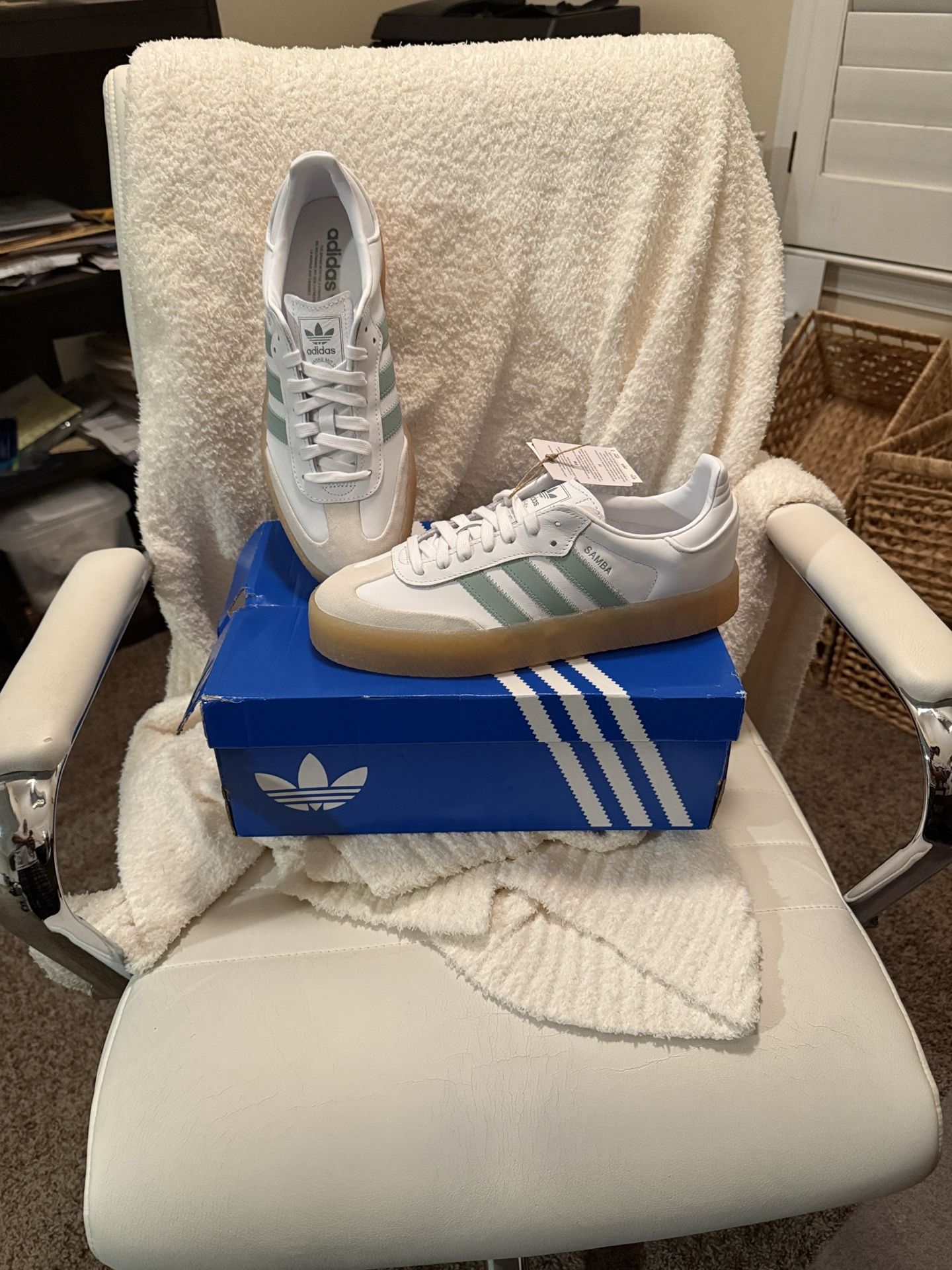 Women’s White and Light Green Sambae Sneakers