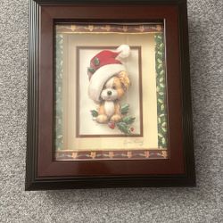 Handcrafted 3D Christmas Puppy Shadowbox Art