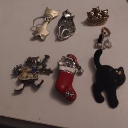 Cats Dog Brooch Pin Jewelry Lot 