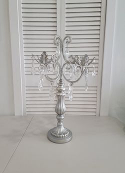 OPULENT TREASURES. Versatile Chandelier Rosettes Candle Holders. Rosettes can be adjusted. Holds 4 candles. Metal and glass. Antique silver. Good Cond