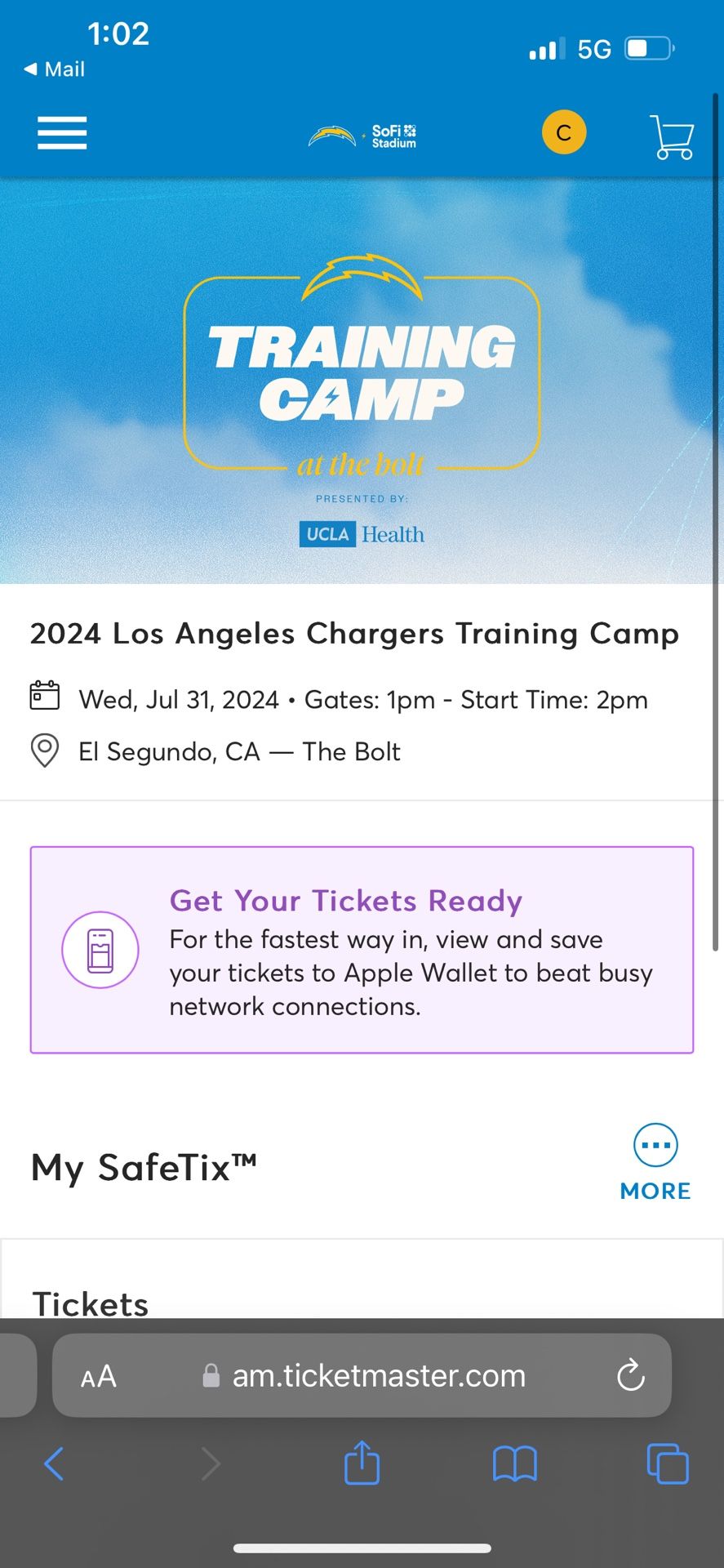 Exclusive Season Ticket Chargers Training Camp Pass