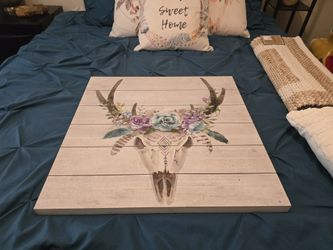 Textured Floral Stag Skull Wall Decor 24"x24"