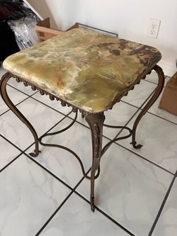 Onyx Stone Top Side Table with Brass Base