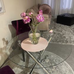 Round Glass Table With Chrome Metal Legs