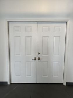 72 in. x 80 in. White 6-Panel Both Active Doors With Handles, Deadbolt Lock And Keys
