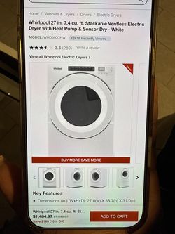 Whirlpool Electric 7.4 cu ft ventless dryer in white