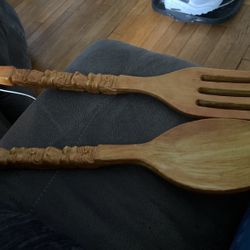 Fork and spoon big wooden