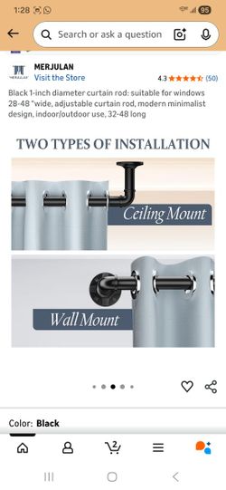 Black 1-inch diameter curtain rod: suitable for windows 28-48 "wide, adjustable curtain rod,modern minimalist design, indoor/outdoor use, 32-48 long