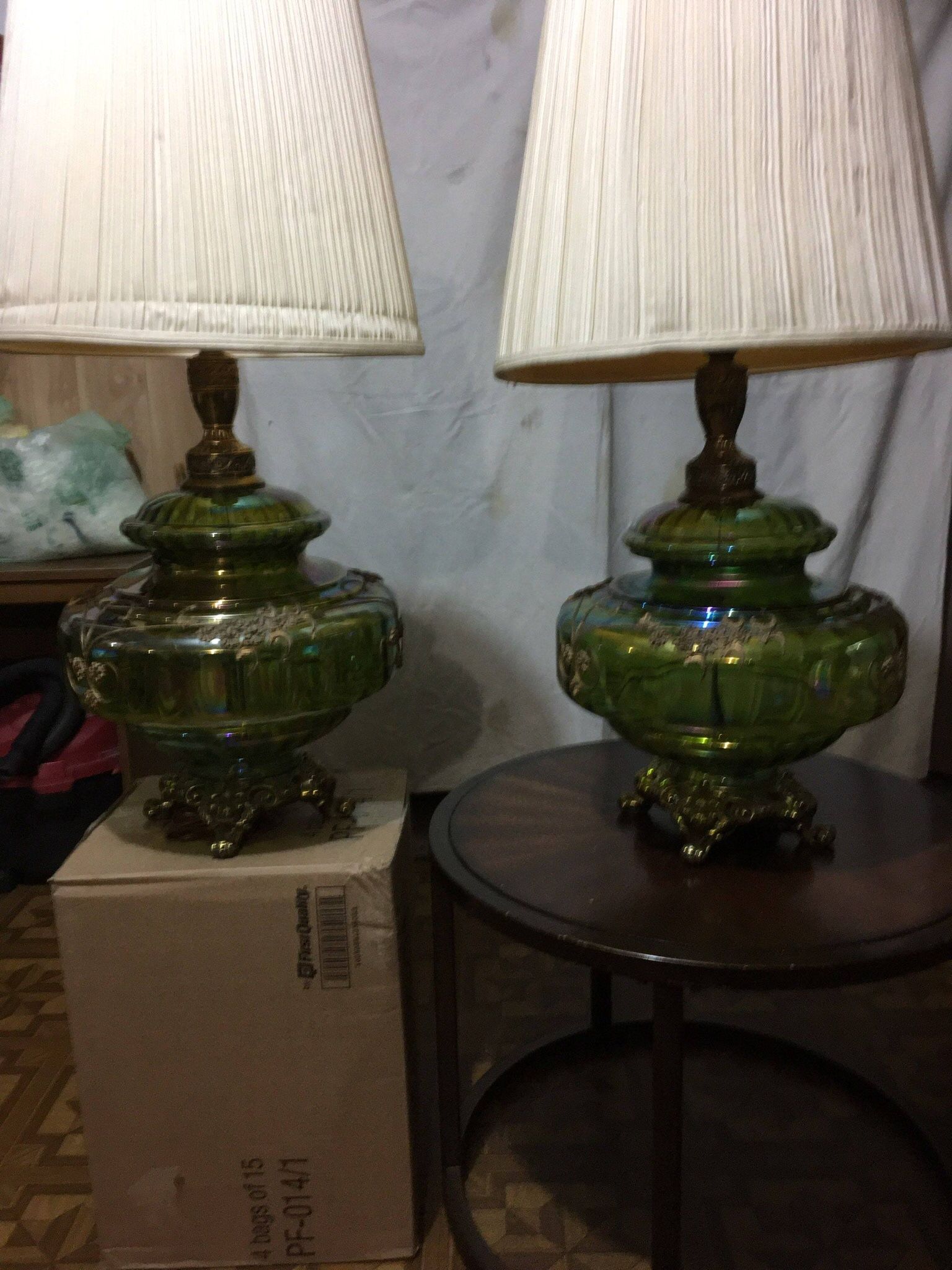  Emerald Green Glass Large 3  Way Lamps; Vintage/Rare