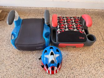 Bundle: 2 Kids Booster Car Seats and Marvel Bike Helmet