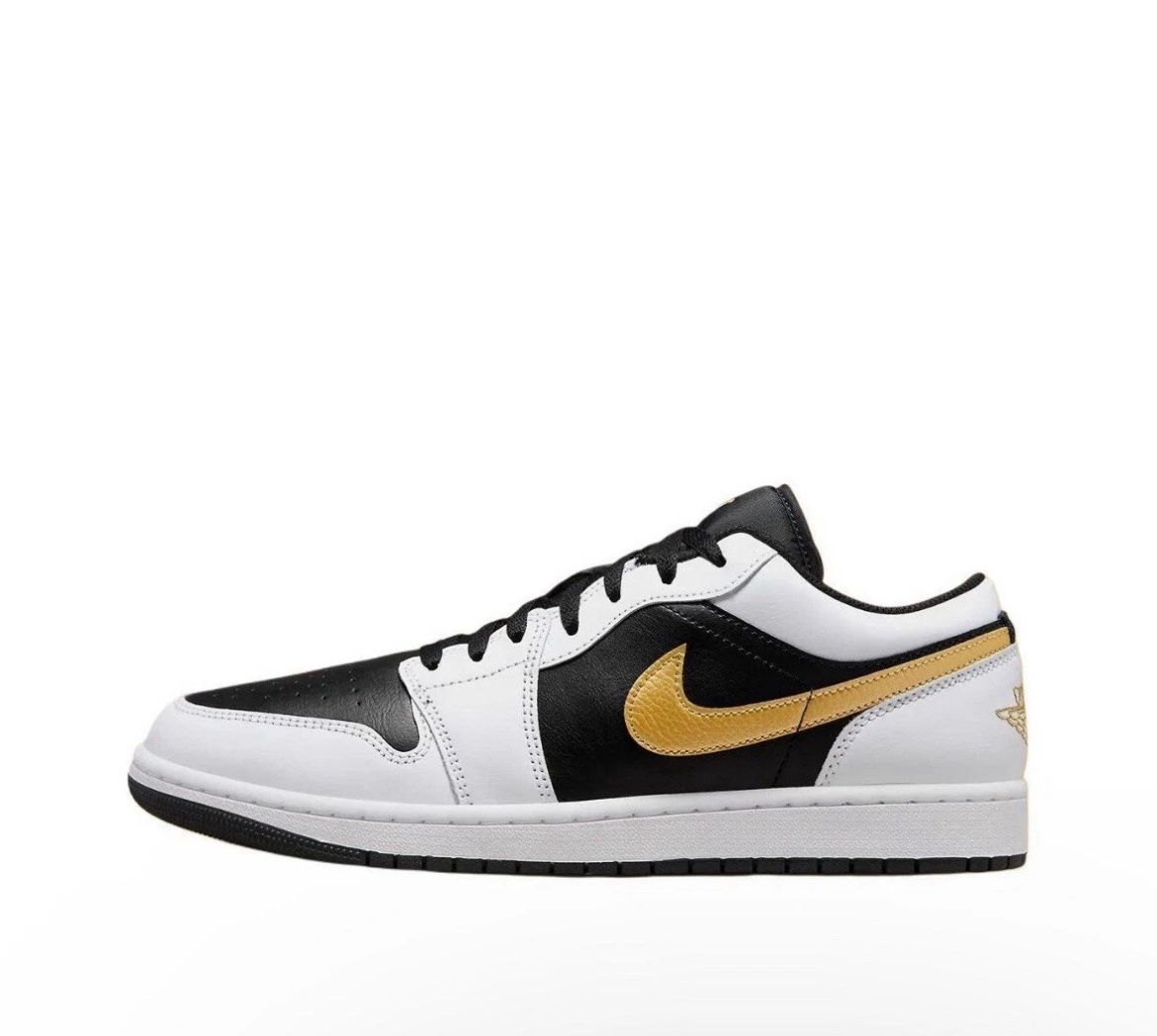 Nike Air Jordan 1 Low Shoes White Metallic Gold Black 553558-172 Men's Sizes NEW