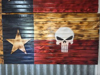 Rustic Wooden Texas Punisher Flag - Large 36x19 Custom Wall Art