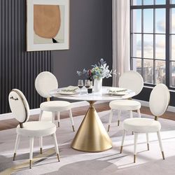 Dining Table Set Faux Marble Table and Upholstered Chairs Set for Kitchen Bistro Restaurant
