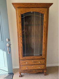 Wood curio cabinet with light