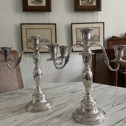 2 Weighted Silver 3 Light Candelabra, 3 Arm Candelabra