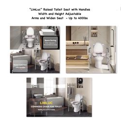 Raised Toilet Seat with Handles Width and Height Adjustable Commode Chair for Toilet NEW