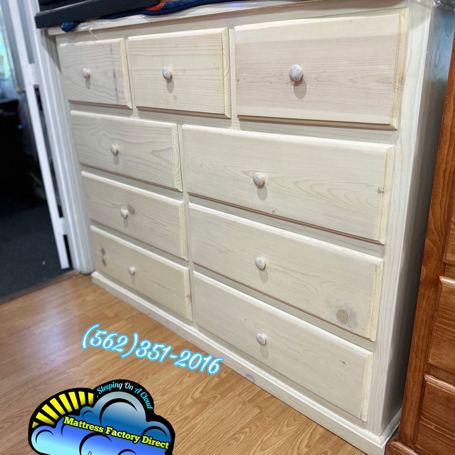New 9 Drawer White Wash Dresser Solid Wood Tocador 