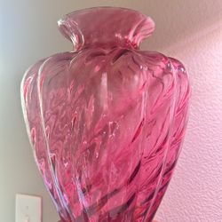 Vintage Swirl Cranberry Glass Vase Vintage