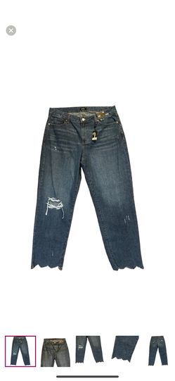 EXPRESS NWT ($98)  Medium Wash Mid-Rise Zig-Zag Raw Hem Boyfriend Jeans 12R
