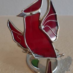 Stained Glass Red Cardinal Suncatcher On Stand