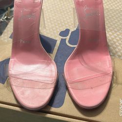 Size 37.5 Louboutin Pink Sandal Heels