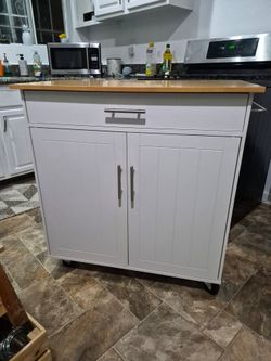 Rolling Kitchen Island with Butcher Block Top