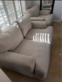 Large Light Gray Fabric Sectional Sofa