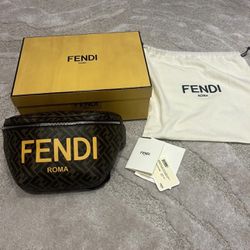 Authentic / Brown FF Fendi Leather Belt/ Cross Bag