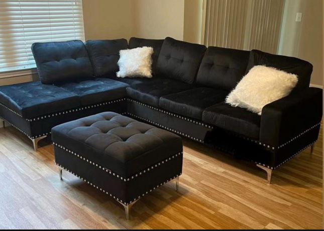 New Joy, Black Sectional With Ottoman And Free Delivery