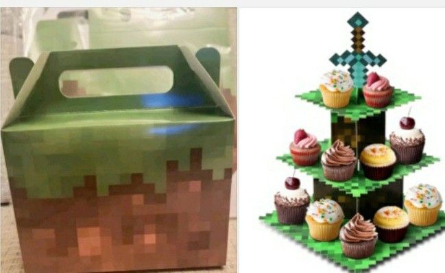 NEW! Minecraft Birthday Party Cupcake Stand & 10 Favor Boxes