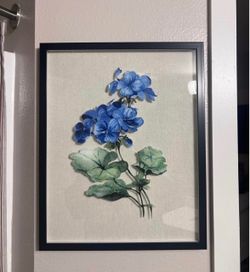 2 pc Framed Blue Floral Wall Art