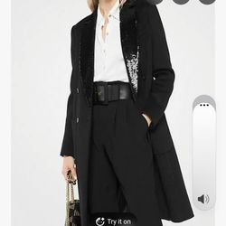 NEW Michael.Kors Black coat with sequined neckline