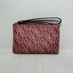 Coach CF548 Corner Zip Wristlet with Signature Monogram Print - Gold/Rouge
