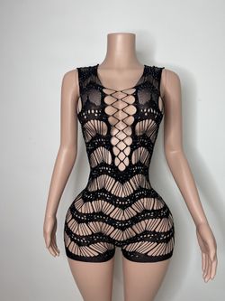 Exotic Dancer- Rave Wear-Lingerie Sexy Black Rhinestones One Piece