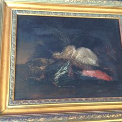 Antique Painting Of A Cat With Dead Birds On Table From Fogg Art Museum 