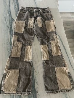 BoohooMAN Patchwork Jeans – Men’s 34 Waist brown