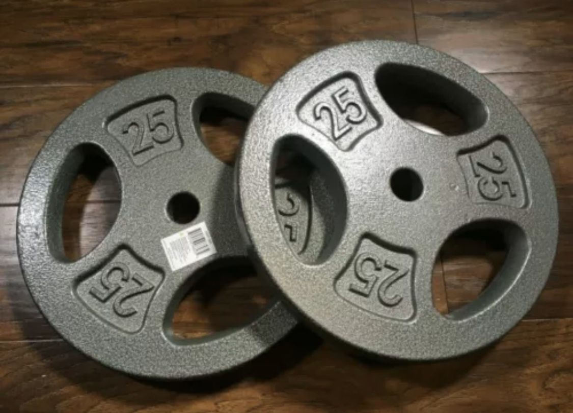 NEW CAP Barbell 25 Pound Iron Grip Plates Weights Set (2) 50LB Total Home Gym