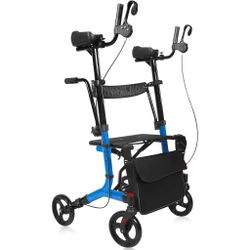 2-in-1 Rollator Transport Chair, 450 lb Heavy-Duty, 19.8 lb Lightweight Folding Walker-Wheelchair Combo, Dual Brakes & Storage Bag, Blue, Gifts for th