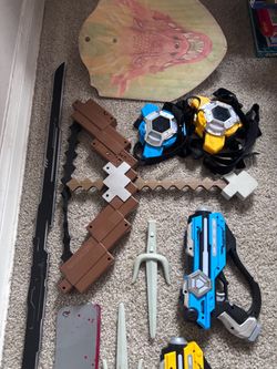 Minecraft bow, laser tag, wood shield, sword