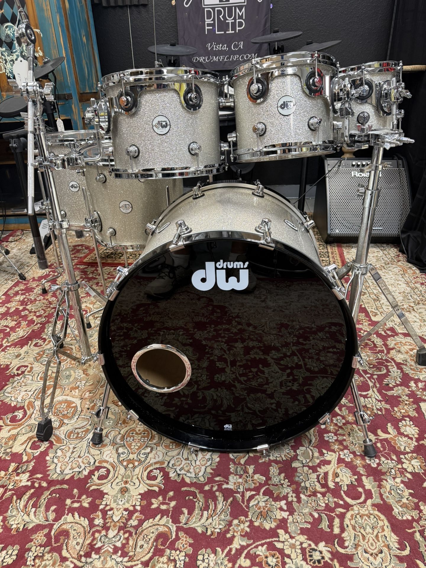 DW Design 6pc Drum Set Silver Sparkle
