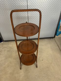 Antique Arts & Crafts Oak Folding 3-tier Cake Stand/display Stand