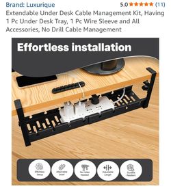 Extendable Under Desk Cable Management Kit with cable sleeve