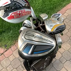 A GREAT RIGHTHAND KING COBRA AND TAYLORMADE GOLF SET! WITH A GREAT GOLF BAG AND NEW BALLS.  