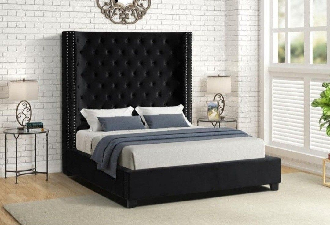 Brand New Black Velvet King Size Tall Bed Frame 