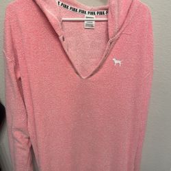 Love Pink Victoria Secret Women’s Pink V Neck Hoodie, L