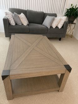 Farmhouse Wood Coffee Table with Lower Shelf