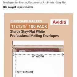 100 Pack 11" x 13" Cardboard Mailer Envelopes Adhesive Seal For Photos, Documents, Prints