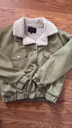 Olive Suede Sherpa Collar Jacket